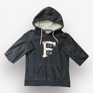 Abercrombie & Fitch Hoodie Gray Red Plaid Cream Large Retro